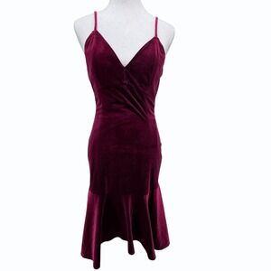 Yoana Baraschi Y2k Velvet Bodycon Fishtail V Neck ‎ Dress Womens Size 8 Burgundy